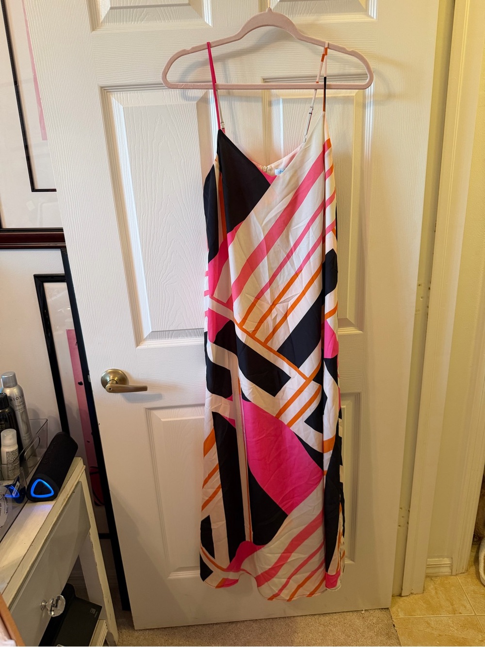 charlie jade Pink Black Orange Geometric Slip Maxi Dress
